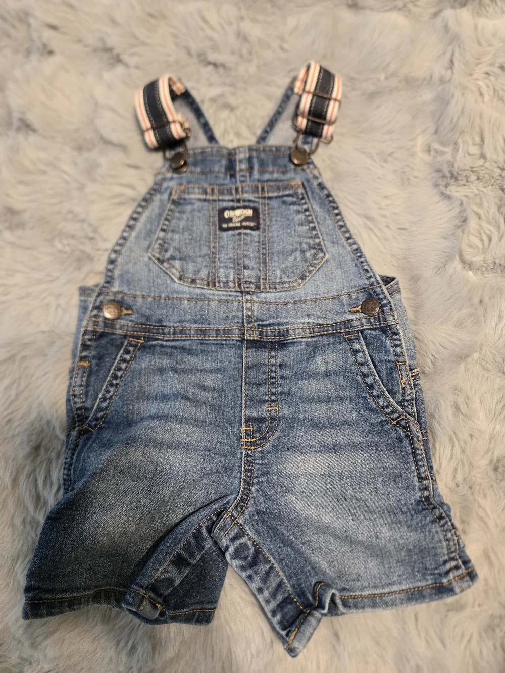 OshKosh B'gosh Light Blue Denim Shortalls with Striped Straps
